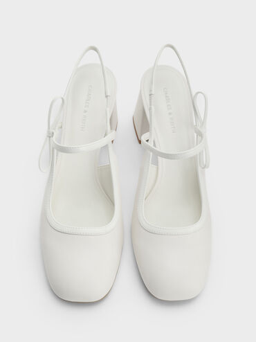 Bow Slingback Mary Jane Pumps, White, hi-res