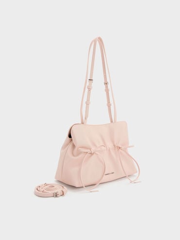 Reese Ruched Bow Shoulder Bag, Soft Pink, hi-res