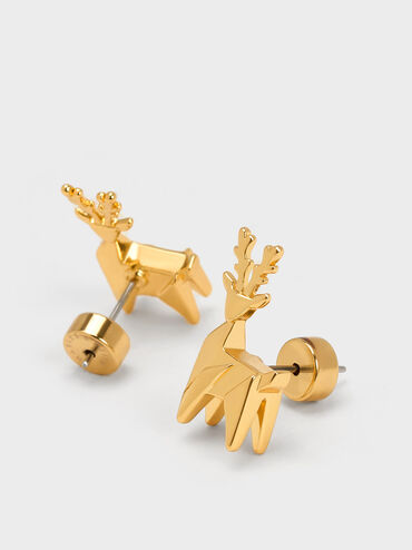 Deer Stud Earrings, Gold, hi-res