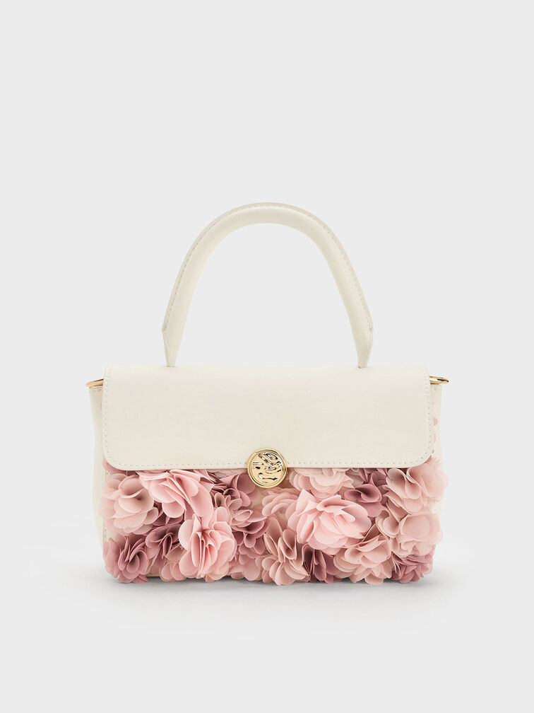 Túi xách phom chữ nhật Floral Mesh, Phấn, hi-res