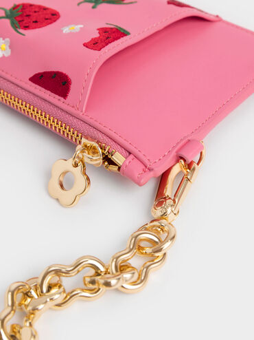 Minka Chain-Handle Strawberry-Print Card Holder, Pink, hi-res