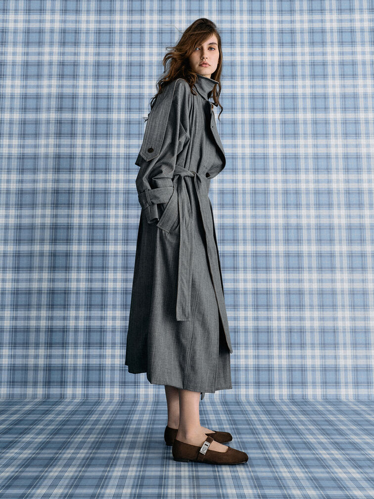 Lando Faux Suede Mary Jane Flats, Dark Brown Textured, hi-res