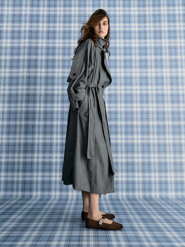 Lando Faux Suede Mary Jane Flats, Dark Brown Textured, hi-res