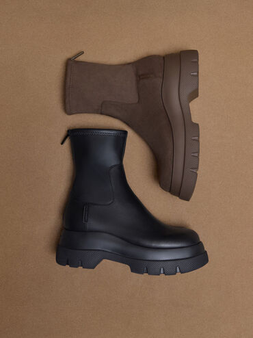 Leoi Faux Suede Chunky Ankle Boots, Dark Brown Textured, hi-res