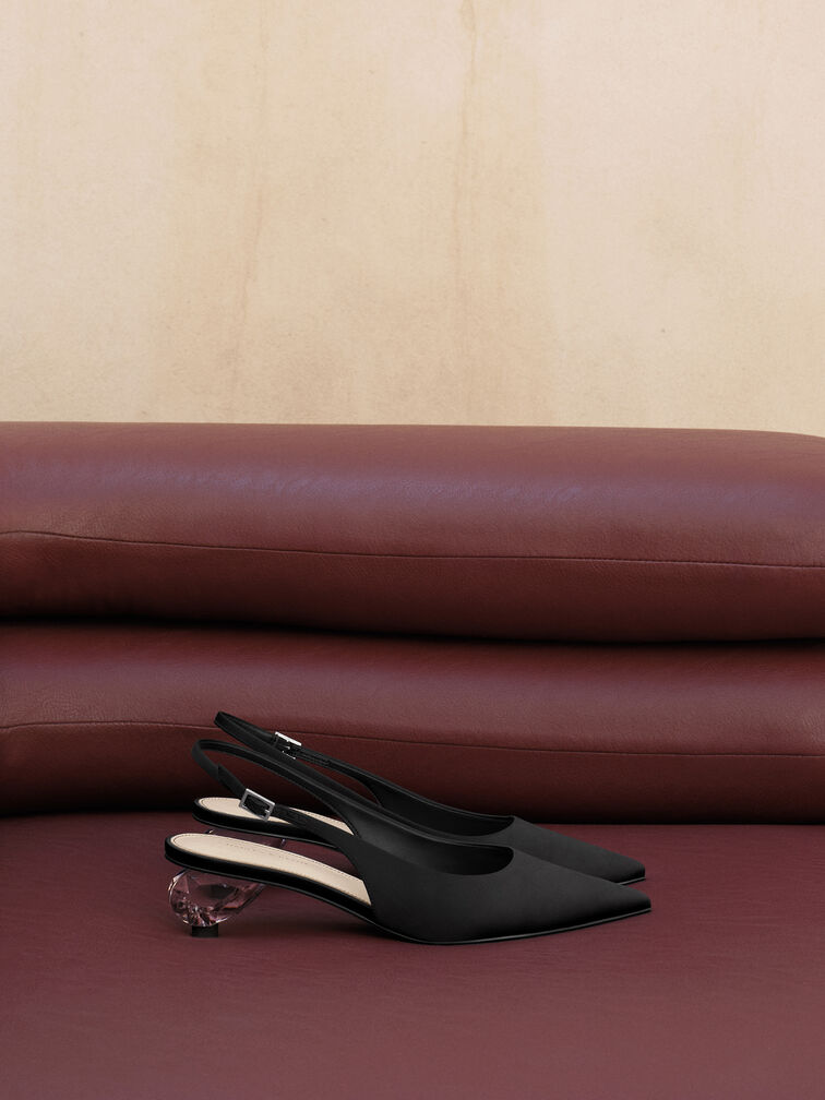 Gi&agrave;y sandals cao g&oacute;t Satin Pointed-Toe, Đen họa tiết, hi-res