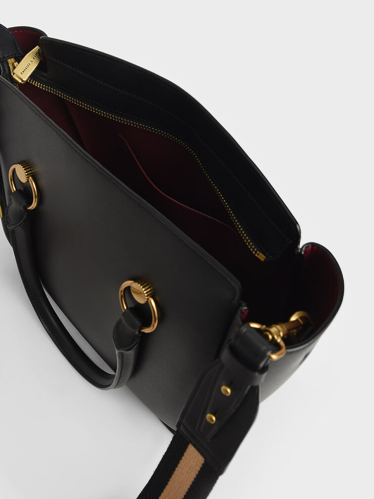 Becca Ring-Detail Large Hobo Bag, Black, hi-res