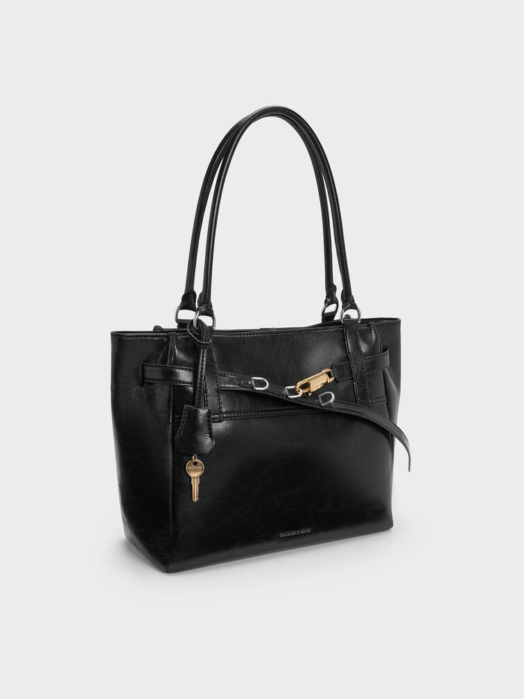Delfina Belted Tote Bag, Noir, hi-res