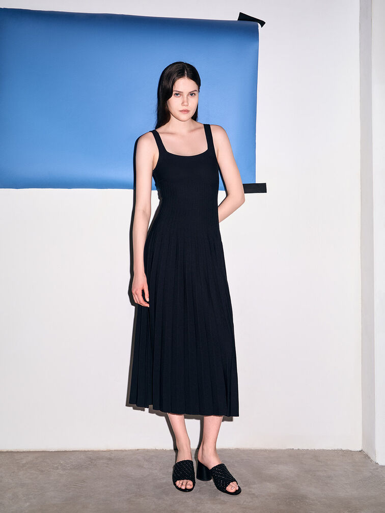 Gi&agrave;y mules cao g&oacute;t Canvas Interwoven Block, Đen, hi-res