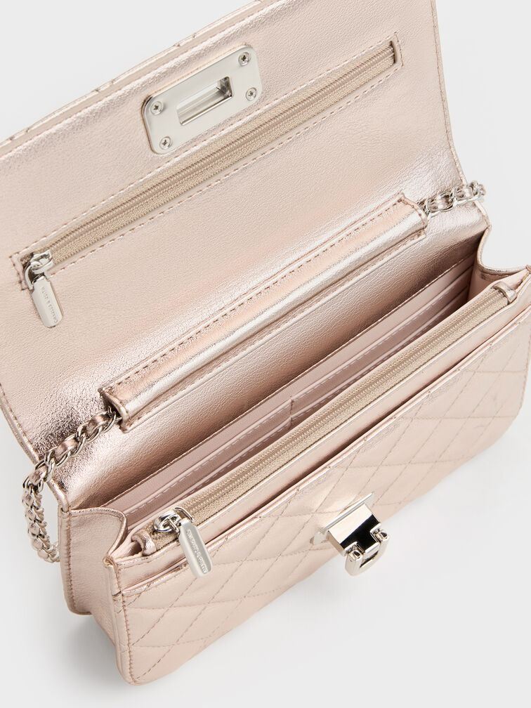 Cressida Metallic Quilted Clutch, Rose Gold, hi-res