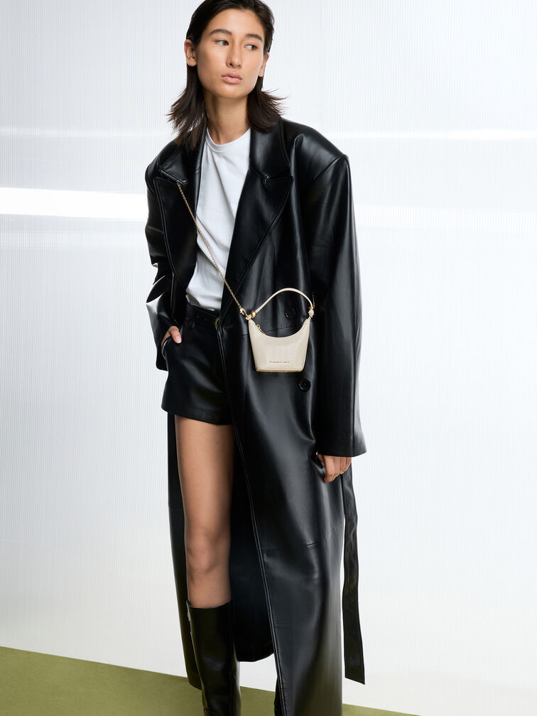 Micro Augustine Eel-Effect Chain-Handle Bag, Cream, hi-res