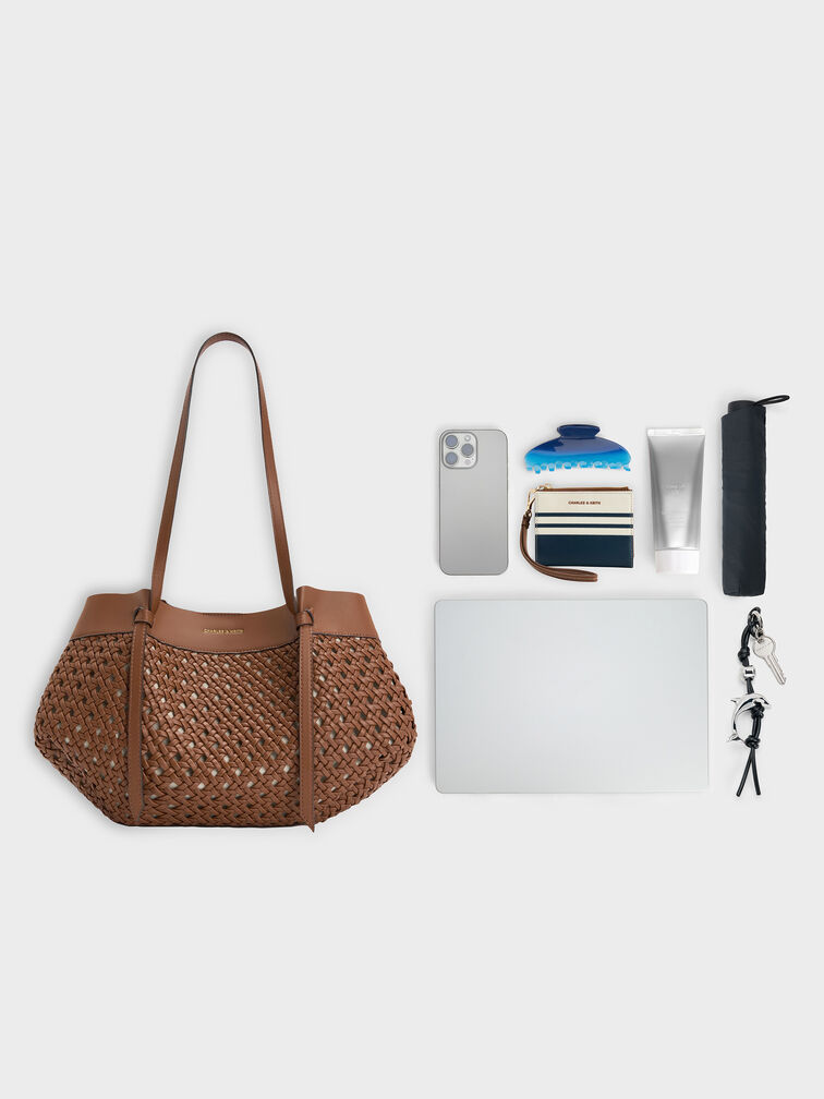 Calla Woven Tote Bag, Chocolate, hi-res