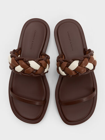 Braided-Strap Flatform Sandals, Brown, hi-res