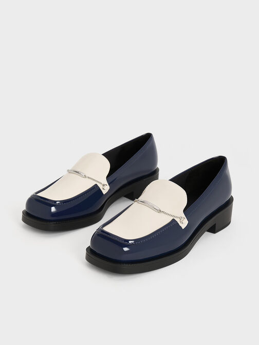 Lexie Two-Tone Metallic-Accent Loafers, Dark Blue, hi-res