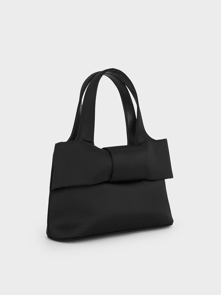 Satin Bow Bucket Bag, Noir, hi-res