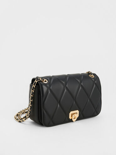 T&uacute;i đeo vai chần b&ocirc;ng Arwen Diamond-Quilt, Đen, hi-res