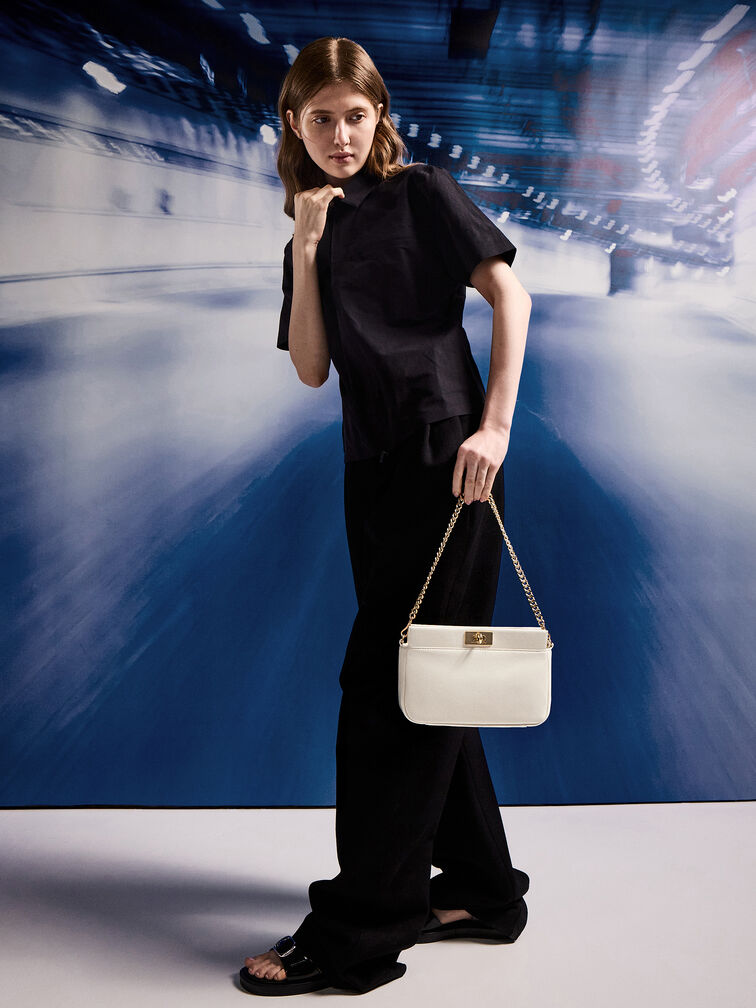 Lennie Chain-Handle Shoulder Bag, Cream, hi-res