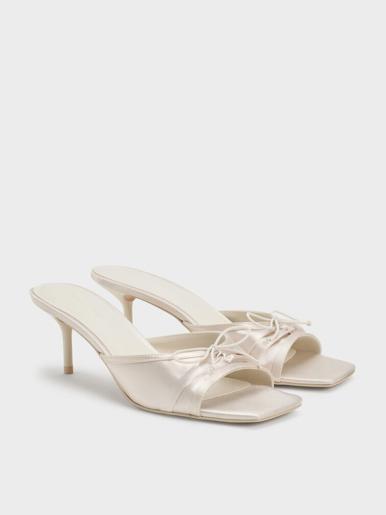 Gi&agrave;y mules cao g&oacute;t Satin Ruched Bow, Phấn, hi-res