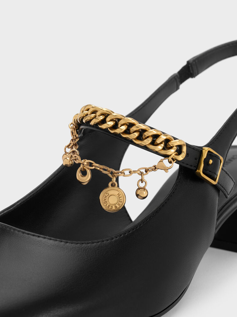 Gi&agrave;y sandals cao g&oacute;t Double-Chain Charm đen, Đen, hi-res