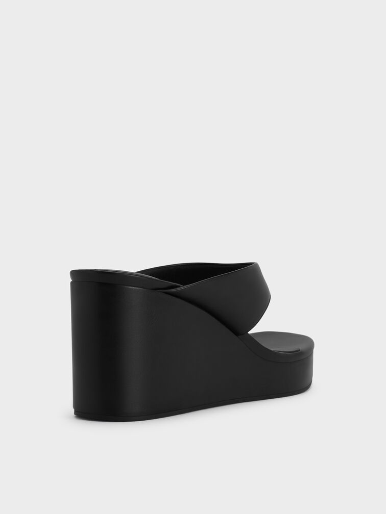 Thong Platform Wedges, Black, hi-res
