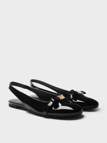 Giày sandals đế bệt Dorian Patent Bow, Đen bóng, hi-res