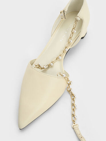 Giày cao gót mũi nhọn Beaded Metallic Chain D'Orsay, Phấn, hi-res