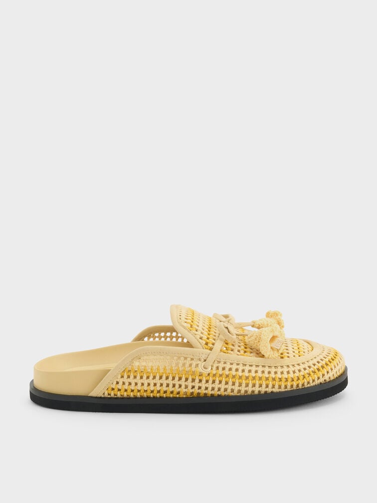 Crochet & Suede Flower Mules, Yellow, hi-res