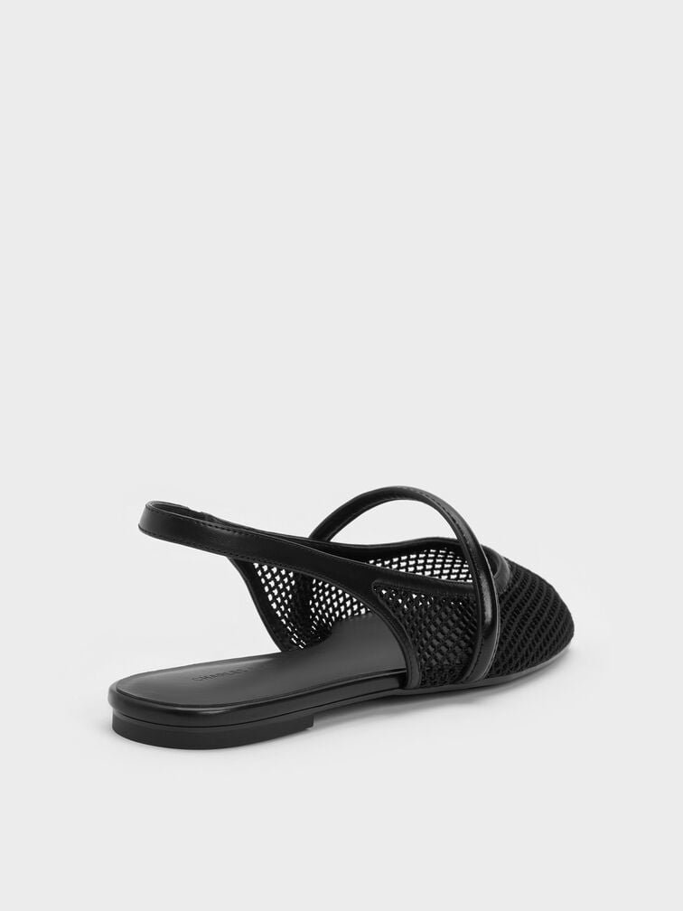 Ellory Mesh Slingback Mary Jane Flats, Black Textured, hi-res