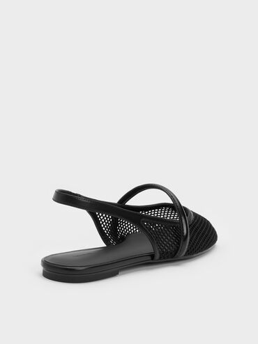 Ellory Mesh Slingback Mary Jane Flats, Black Textured, hi-res