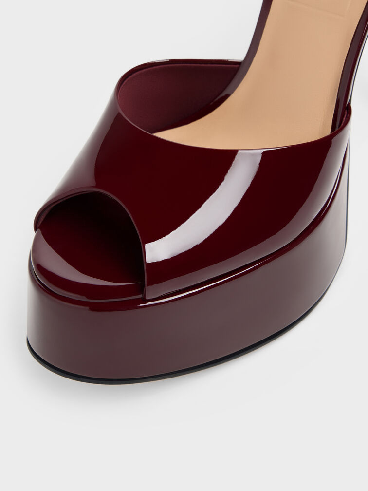 Francesca Patent Leather Peep-Toe Platform Heels, Burgundy, hi-res