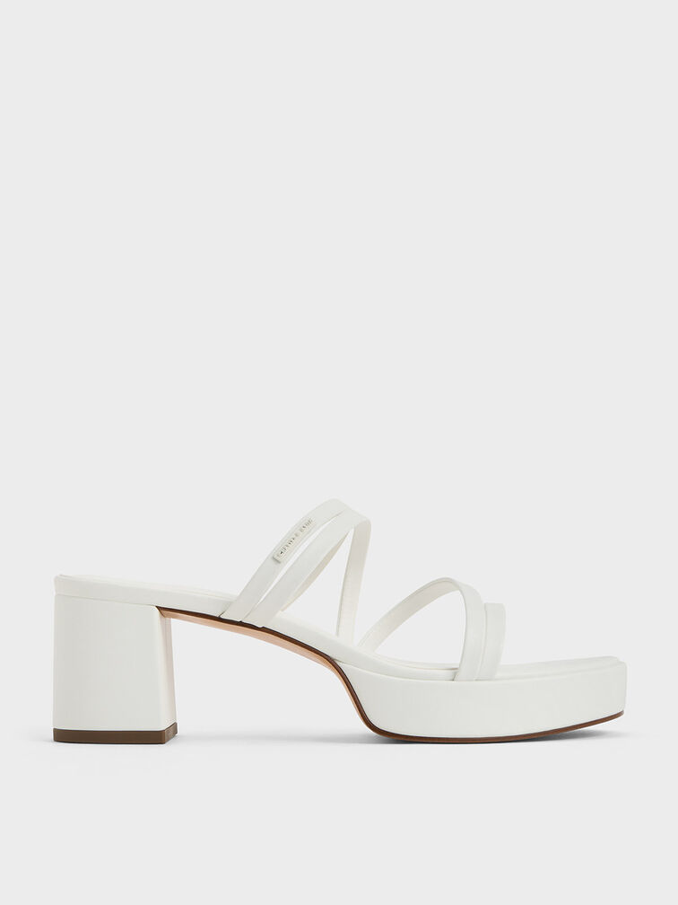 Gi&agrave;y mules cao g&oacute;t Strappy Block-Heel, Trắng, hi-res
