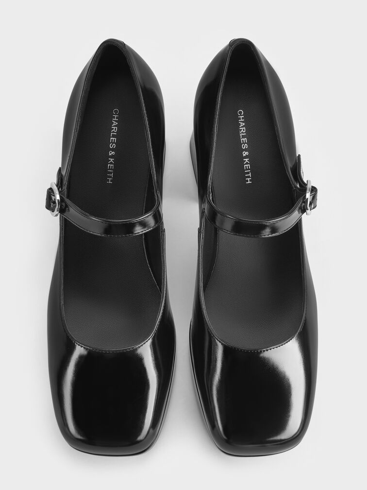 Giày lười đế cao Platform, Đen bóng nhám, hi-res