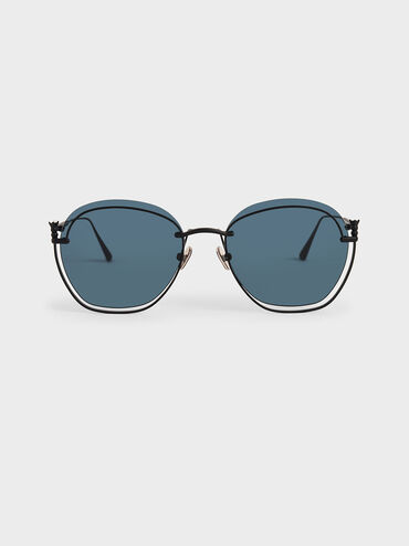 Cut-Out Butterfly Sunglasses, Dark Blue, hi-res