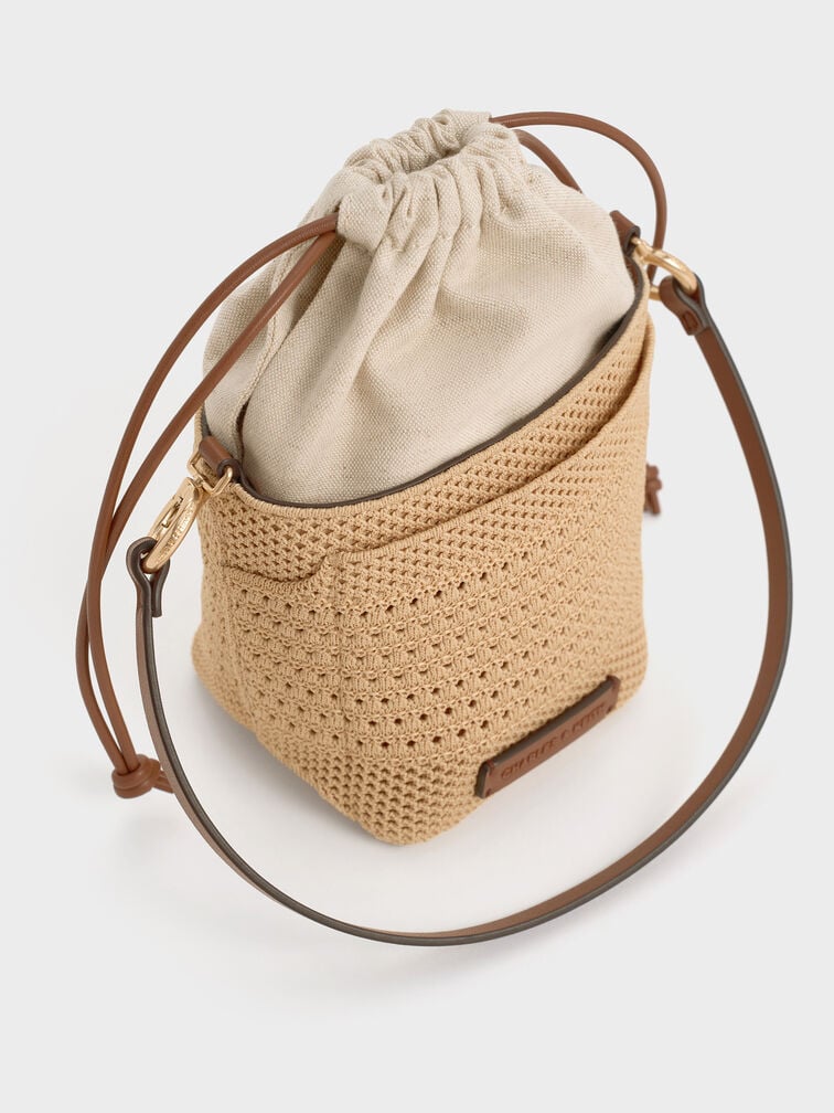 Girls' Ida Knitted Bucket Bag, Beige, hi-res