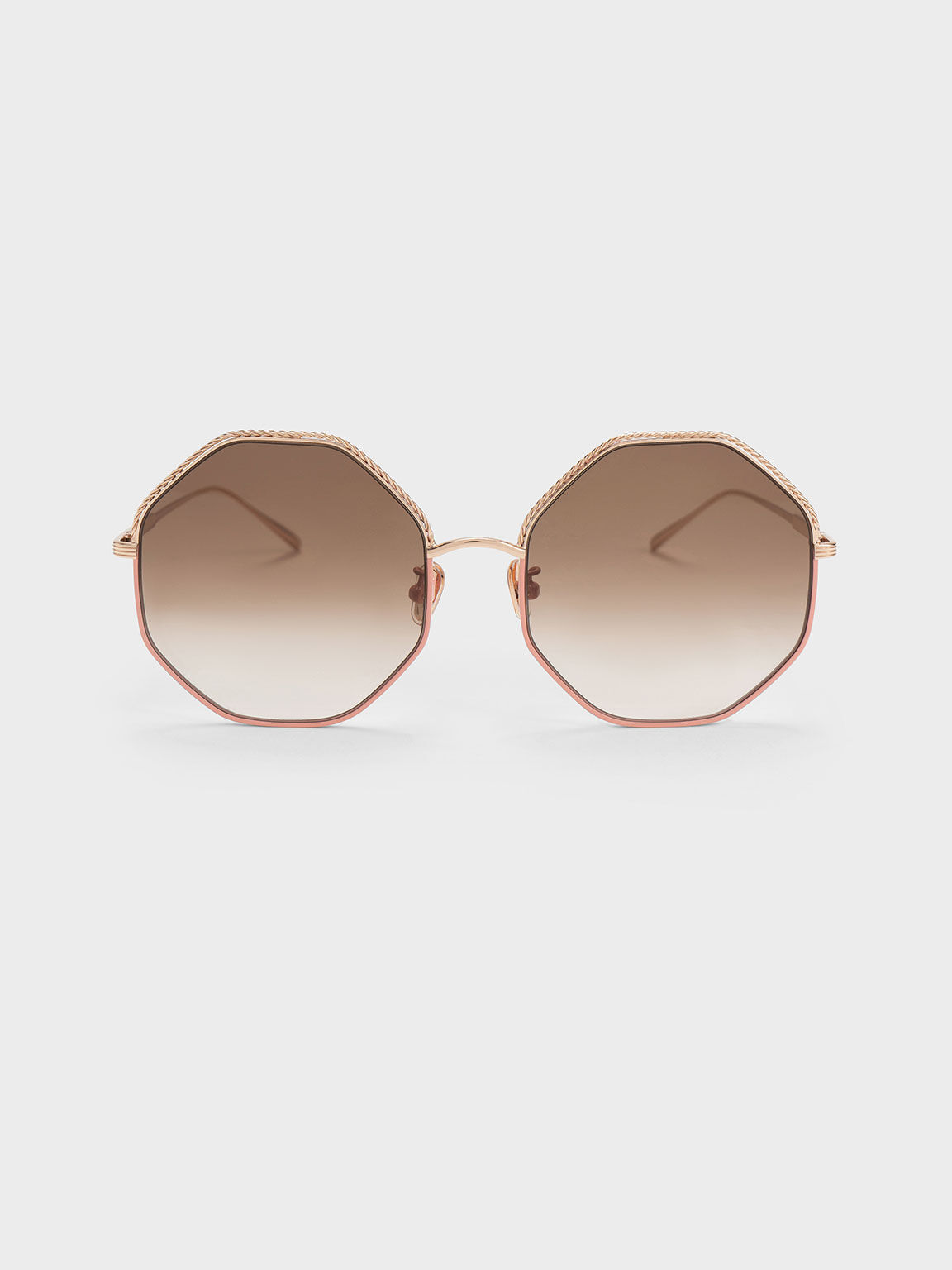 Hexagonal Wire-Frame Sunglasses, Pink, hi-res