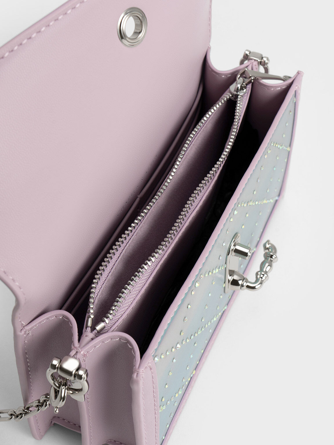 Túi đeo chéo nắp gập Marietta Holographic Quilted, Xám hoa lilac, hi-res