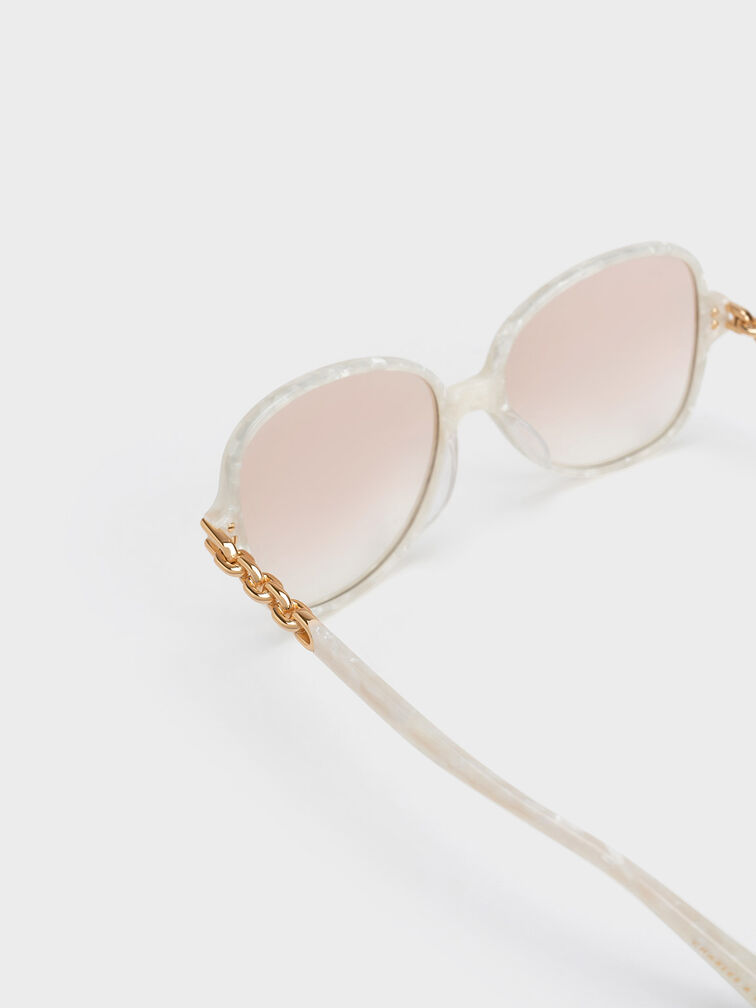 Chain-Link Oversized Butterfly Sunglasses, Cream, hi-res