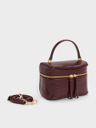 Pansy Croc-Effect Vanity Bag, Wineberry Red, hi-res