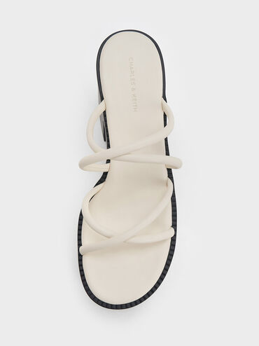Strappy Crossover Platform Mules, Cream, hi-res