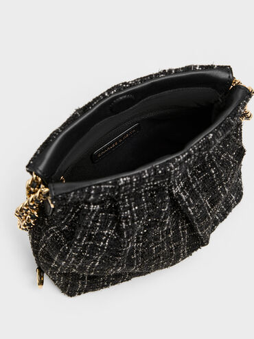 Duo Tweed Chain-Handle Two-Way Backpack, Black Tweed, hi-res