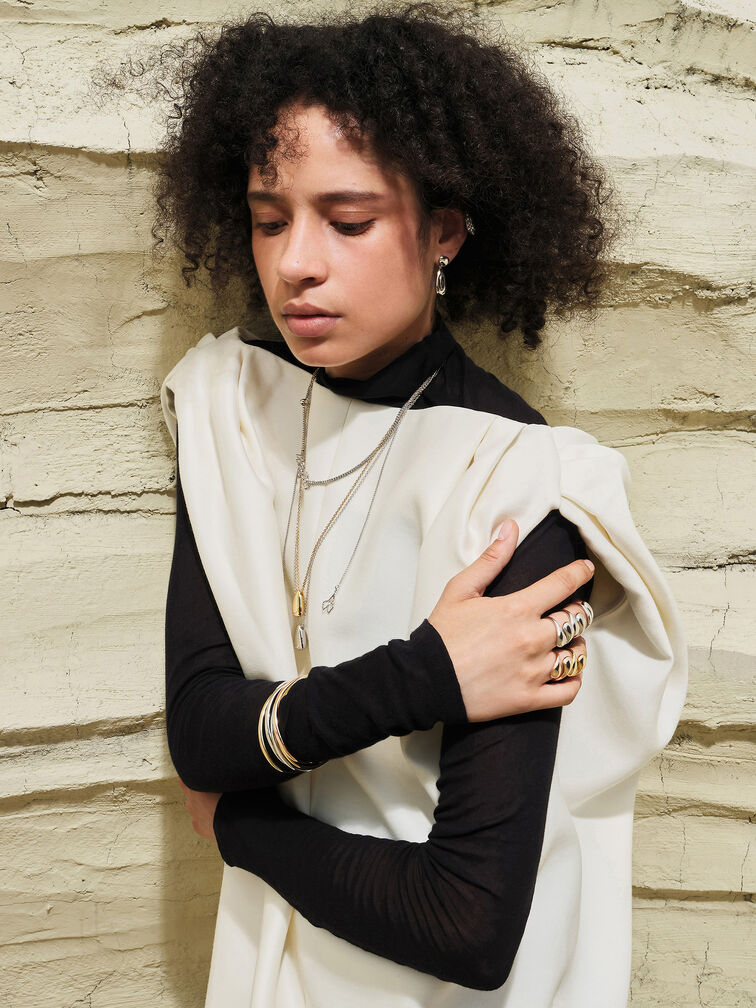 Fernley Flower Layered Necklace, Silver, hi-res