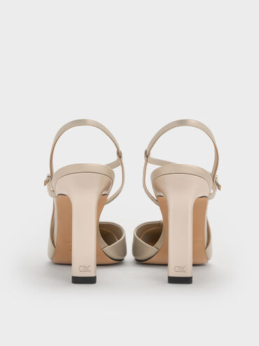 Pearlescent Leather Cut-Out Pointed-Toe Blade-Heel Pumps, Ivory, hi-res