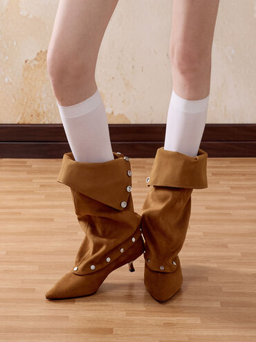 Boots cao gót Gael Faux Suede Studded, Nâu, hi-res