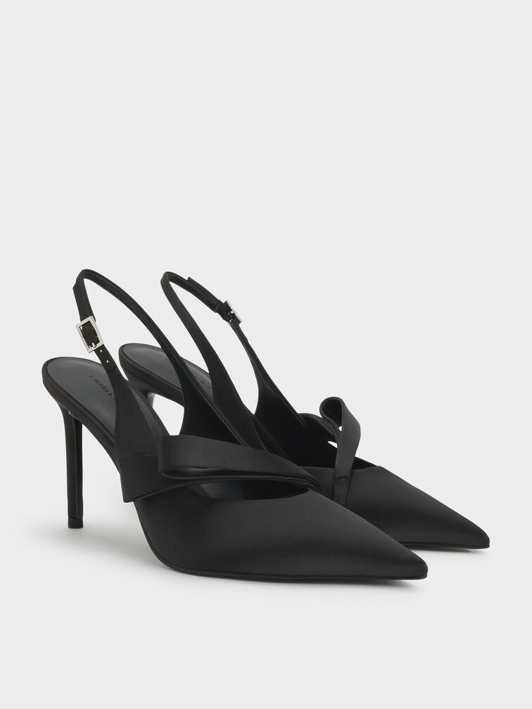 Gi&agrave;y sandals cao g&oacute;t Satin, Đen họa tiết, hi-res