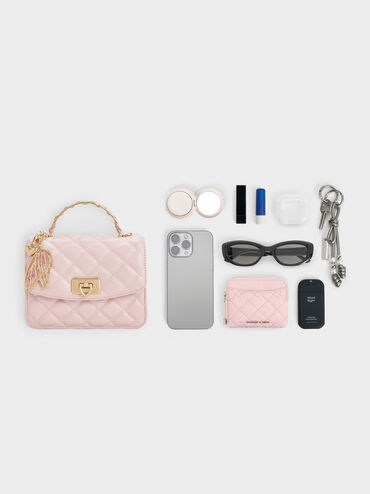 Cressida Quilted Top Handle Bag With Bag Charms, Cotton Candy Pink, hi-res