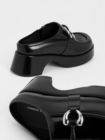 Giày mules Metallic Accent Platform, Đen bóng nhám, hi-res