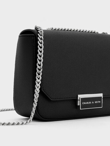 Sue Chain-Strap Shoulder Bag, Noir, hi-res