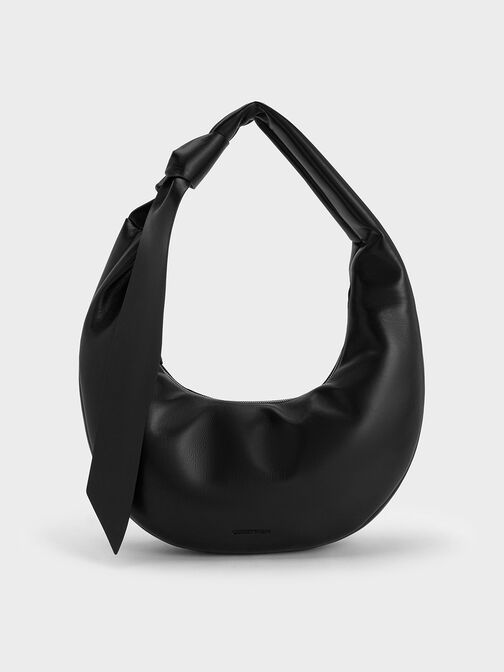 Túi đeo vai hình bán nguyệt Toni Knotted Curved Hobo, Noir, hi-res
