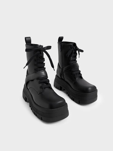 Giày boots nữ cổ cao thắt dây Rainier Belted, Đen, hi-res