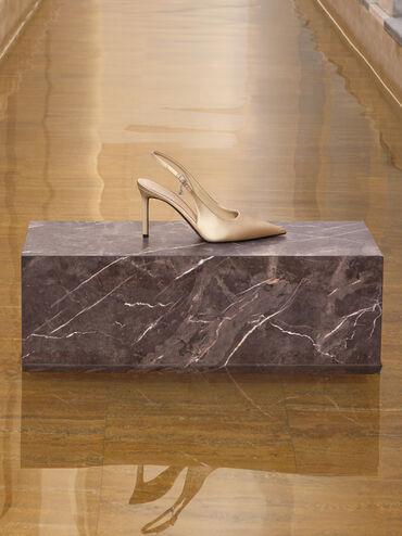 Teardrop-Crystal Pointed Slingback Pumps, Gold, hi-res