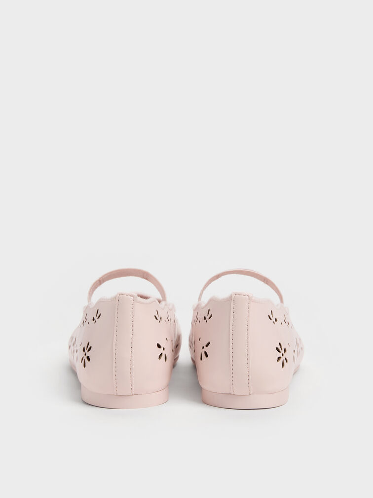 Girls' Floral Cut-Out Mary Jane Flats, Light Pink, hi-res